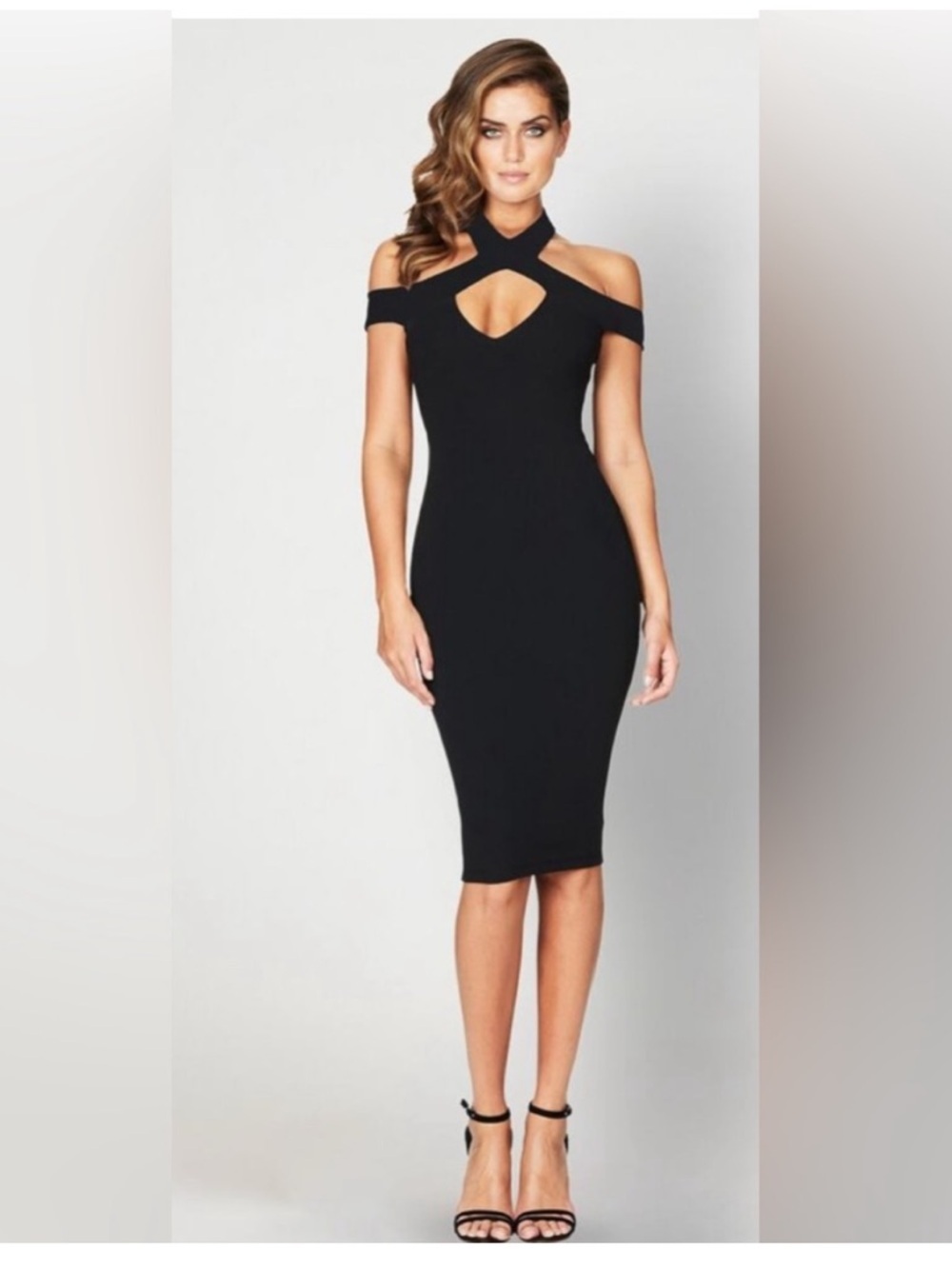 NWT Revolve Nookie Hollywood MIDI  Black Cold-Shoulder Keyhole Size Medium